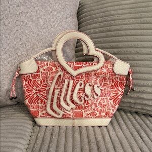 Guess Red and Cream Heart-Handle Logo Tote
